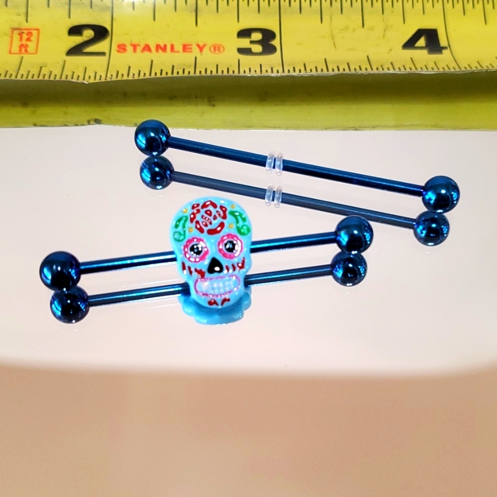 Industrial Piercing Body Jewelry  Anodized Titanium Sugar Skull NWOT